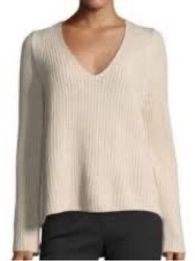 Helmut Lang Cashwool V-Neck Fisherman Sweater wool Cashmere Blend Ivory Sz M